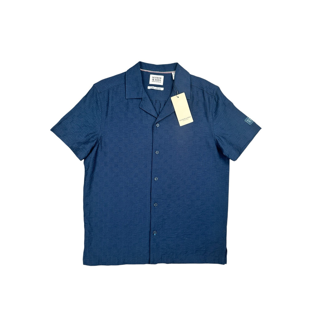 Scotch & Soda Sky Captain Solid Short Sleeve Button Down Camp Shirt — Size Small