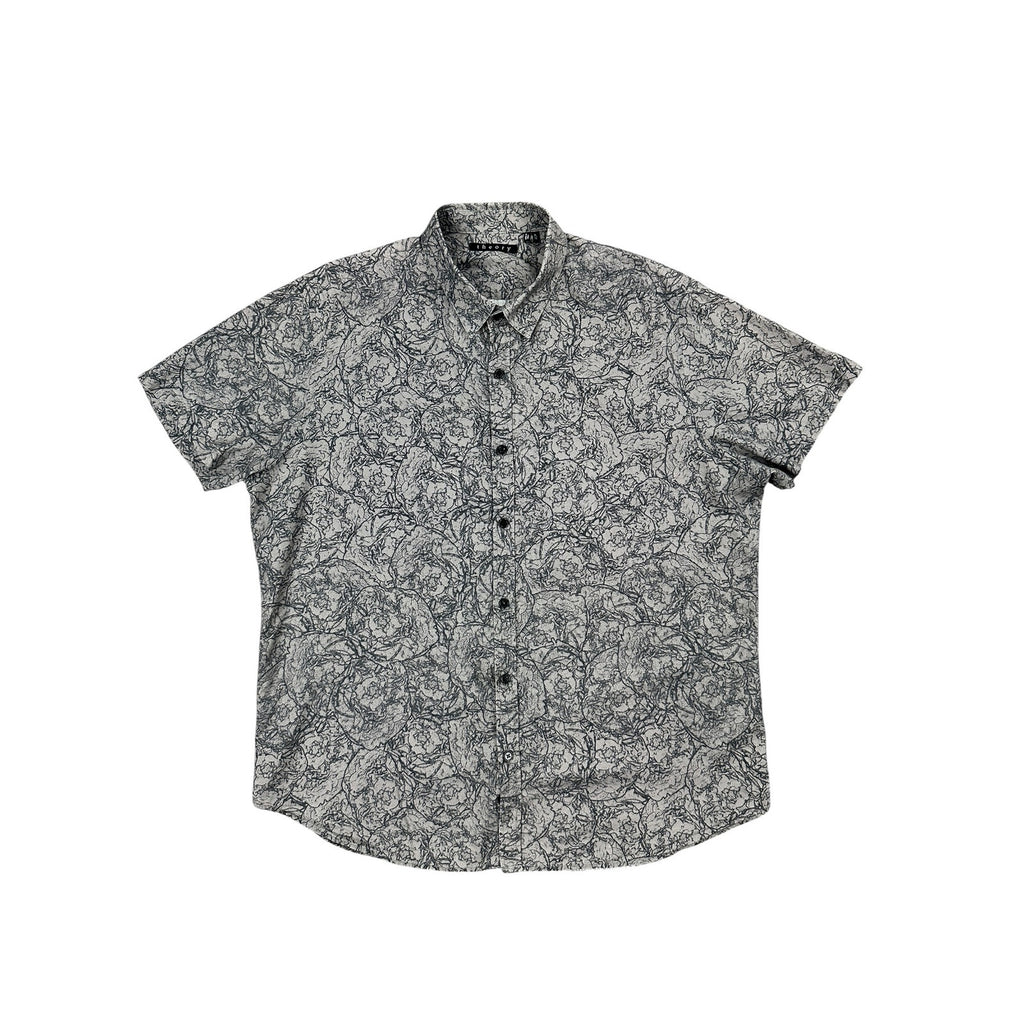 Theory Zack PS Ranunculus Print Short Sleeve Shirt in Light Brown and Black — Size XL // Preowned