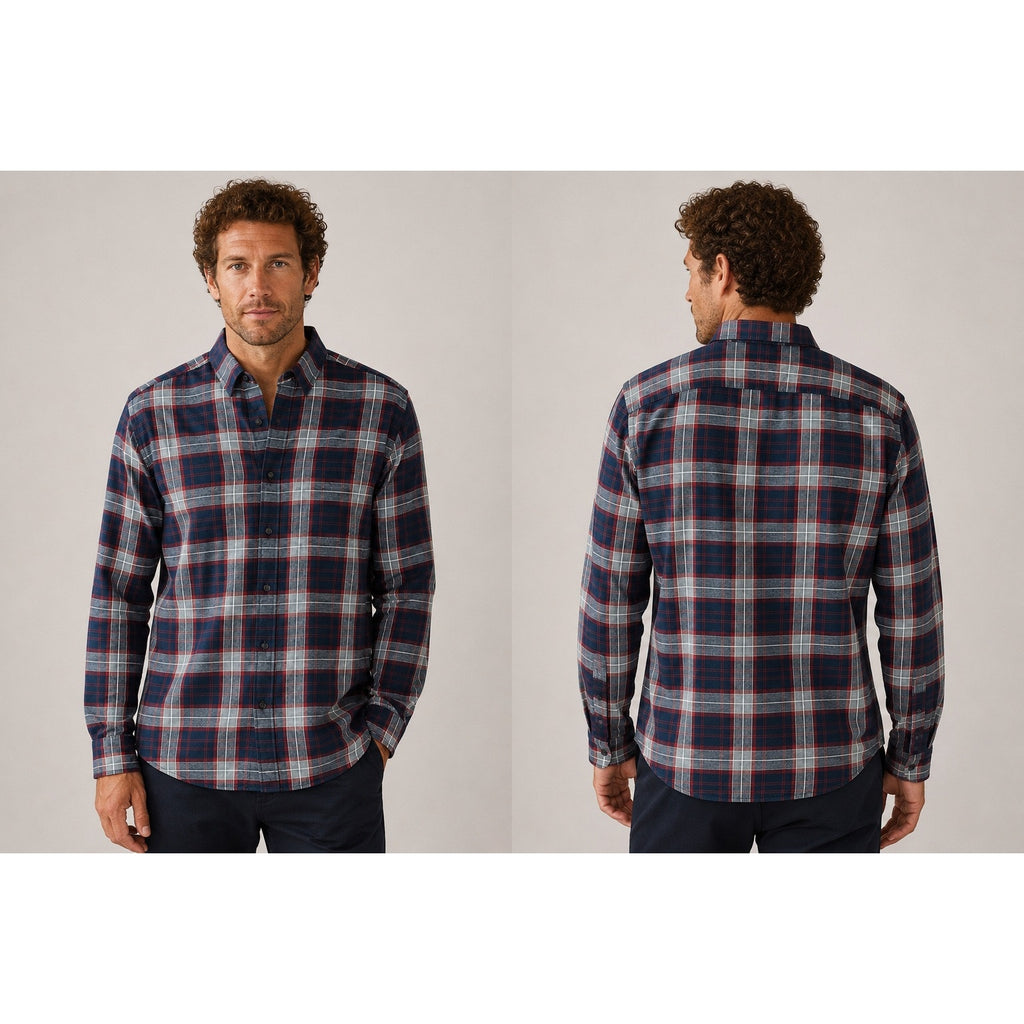 UNTUCKit Alentejo Plaid Flannel Long Sleeve Button Down in Navy Maroon Gray White Cream — Size 2XL // Preowned