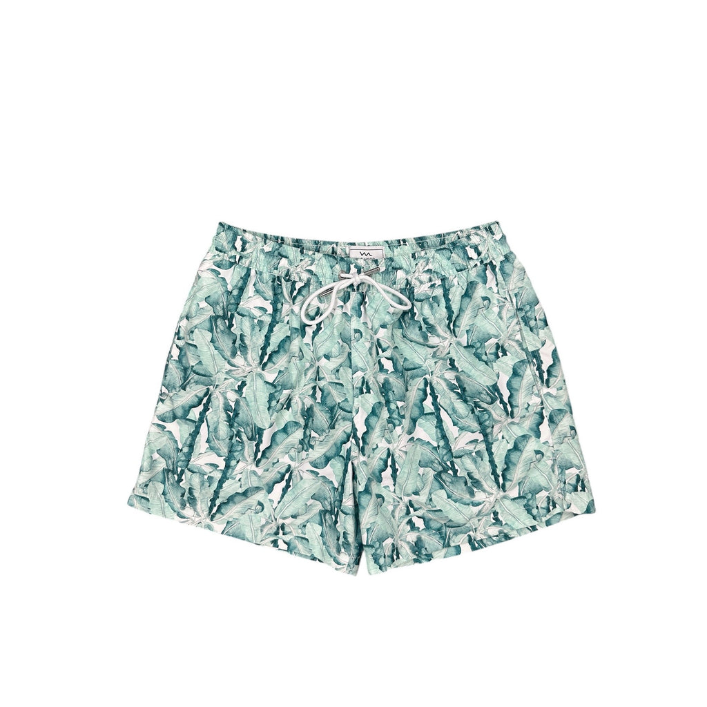 Mr. Mood Tropical Palms Swim Trunks in Green, White — Size Medium // Preowned