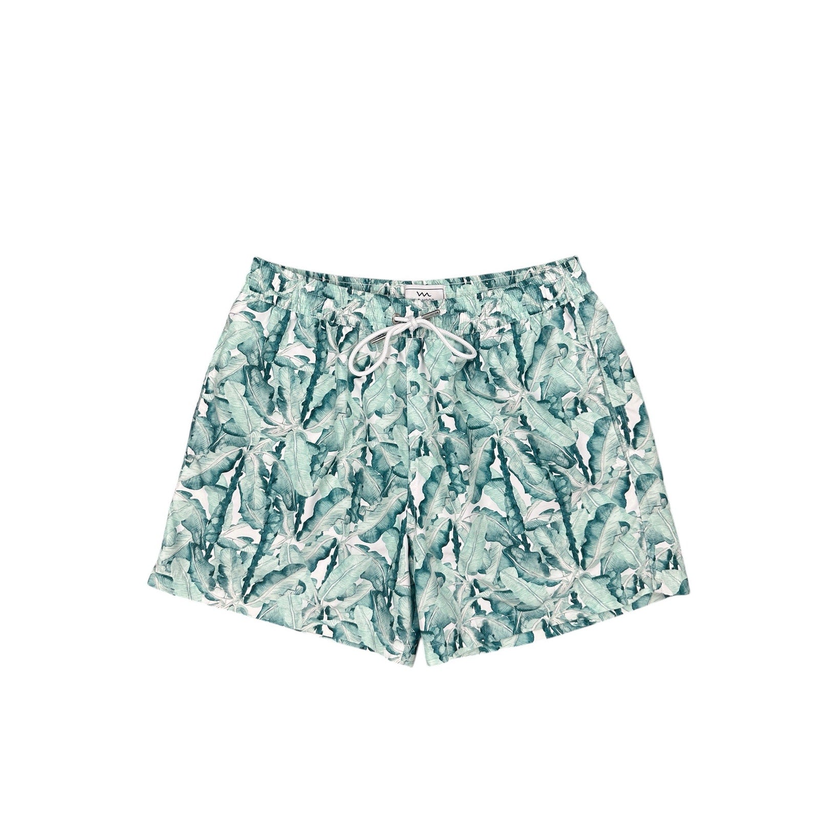 Mr. Mood Tropical Palms Swim Trunks in Green, White — Size Medium // Preowned