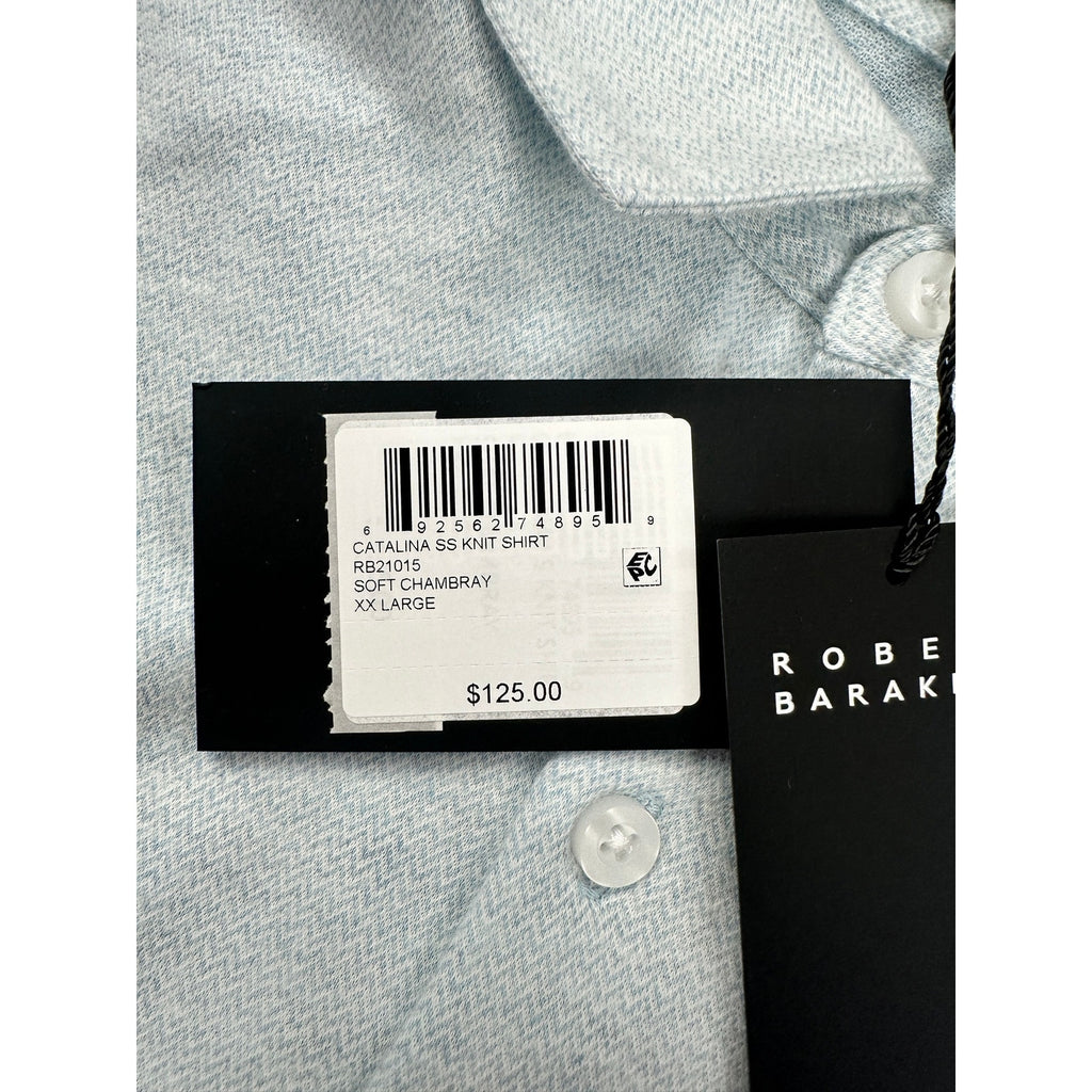 Robert Barakett Catalina Short Sleeve Knit Shirt in Soft Chambray — Size 2XL