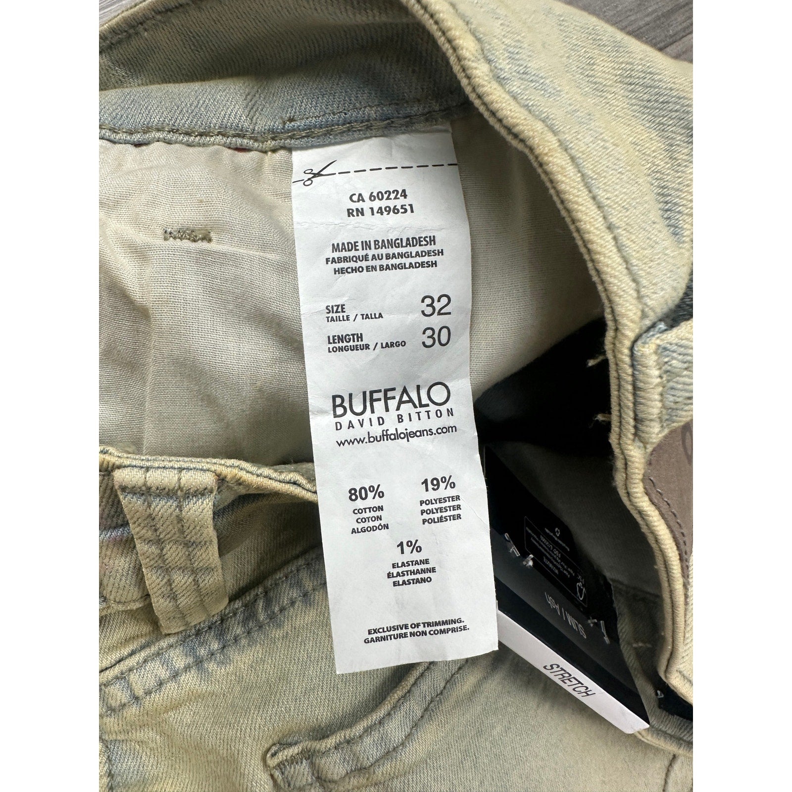 Buffalo David Bitton Ash Slim Stretch Jeans in Dirty and Blasted — Size 32x30