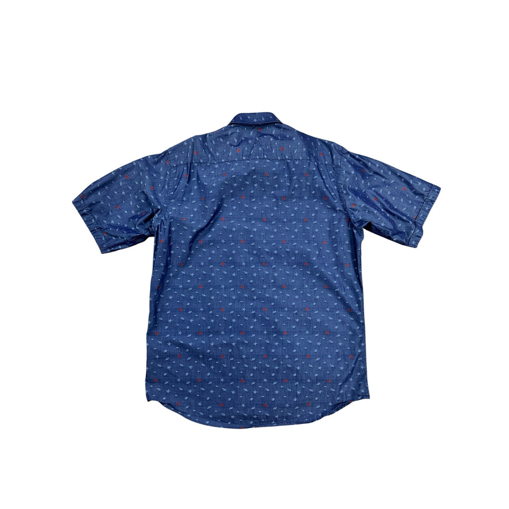 Bugatchi Classic Fit Starfish Sea Shell Print Short Sleeve Button Down in Dark Chambray Multi — Size Large // Preowned