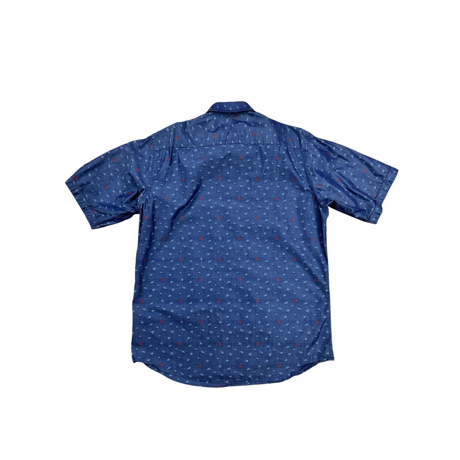 Bugatchi Classic Fit Starfish Sea Shell Print Short Sleeve Button Down in Dark Chambray Multi — Size Large // Preowned