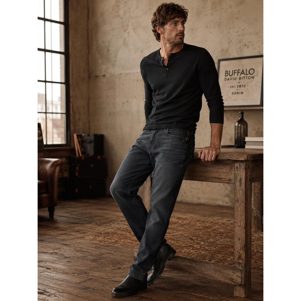 Buffalo David Bitton Ash Slim Stretch Jean in Black Sanded — Size 34x30