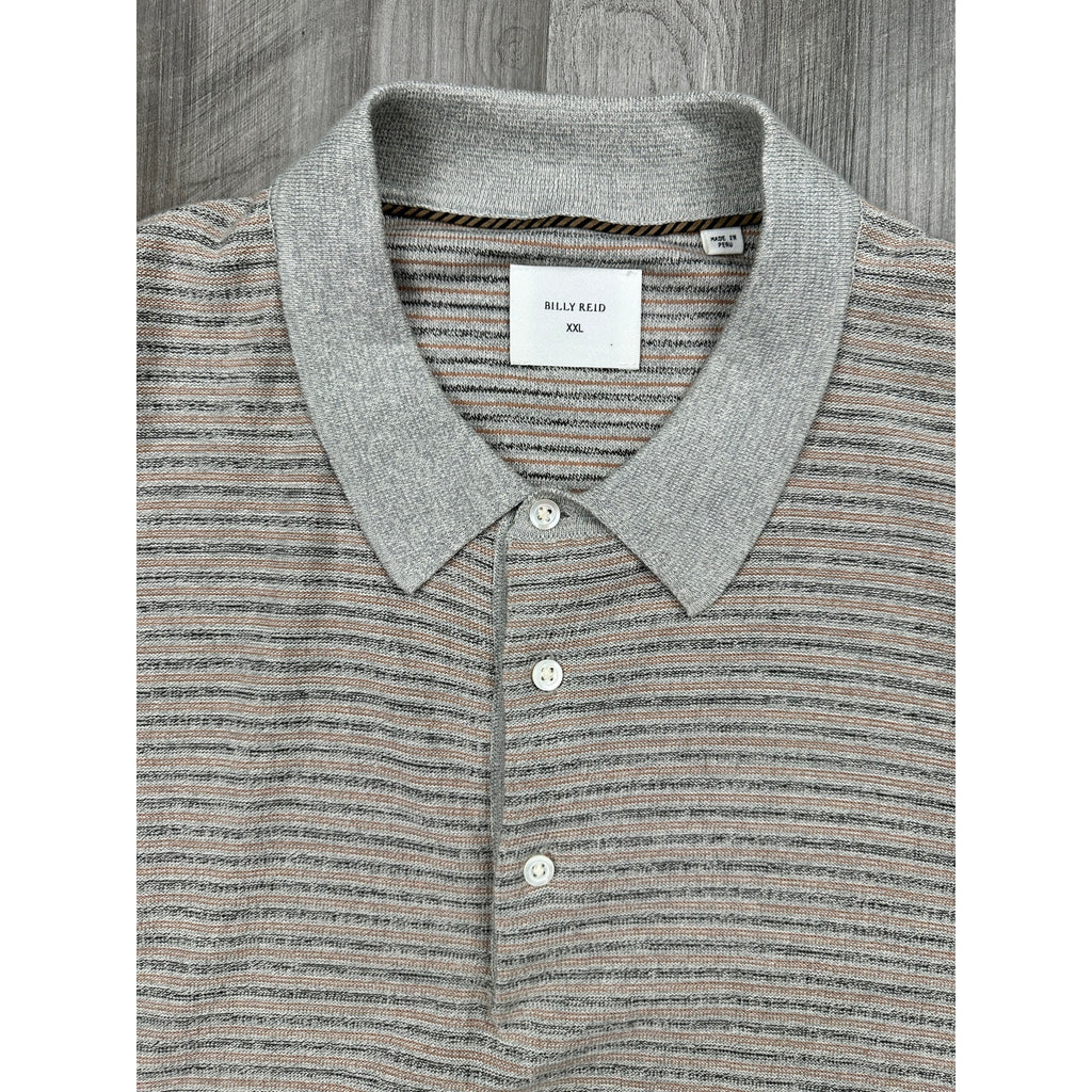 Billy Reid Vintage Striped Sweater Polo in Gray — Size 2XL