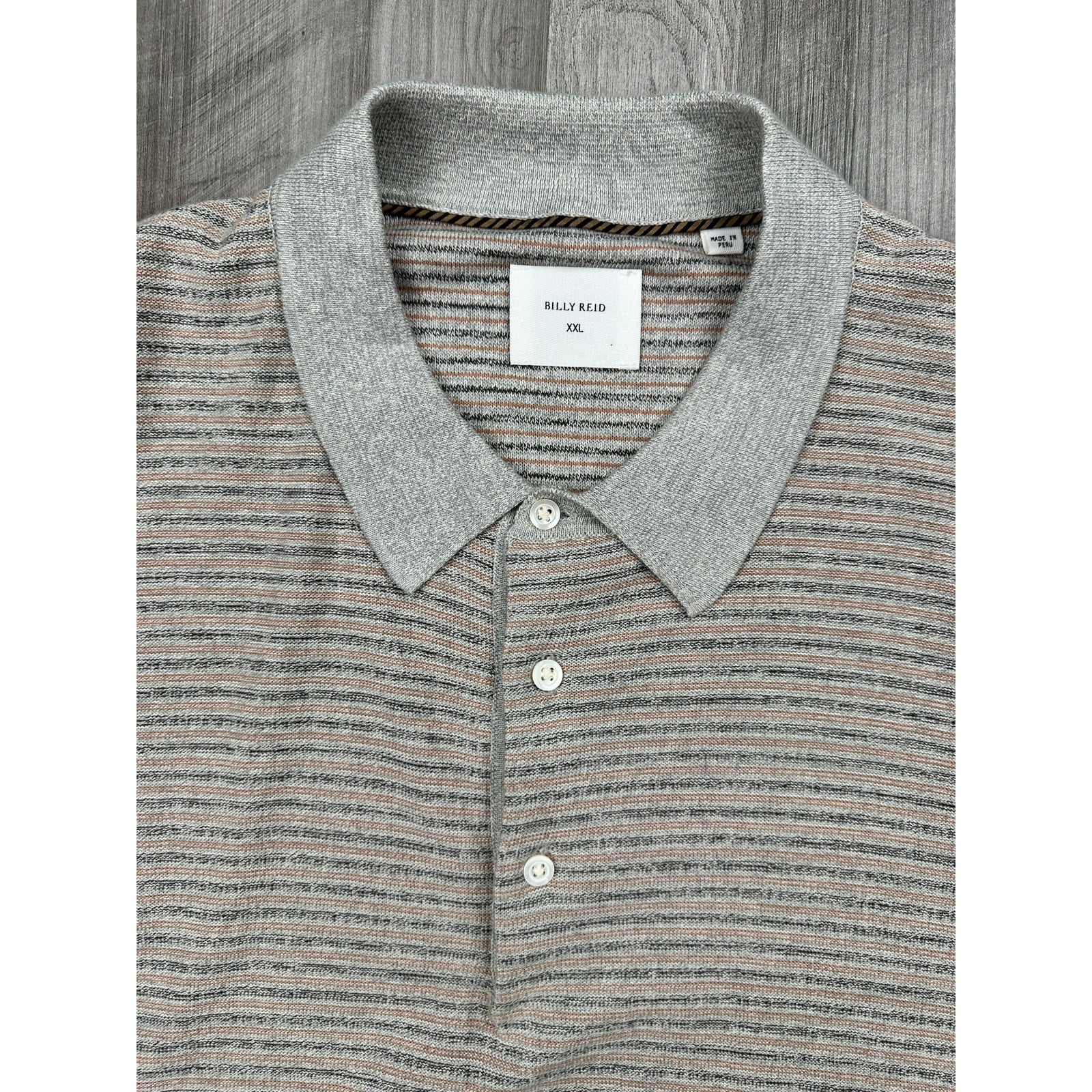 Billy Reid Vintage Striped Sweater Polo in Gray — Size 2XL