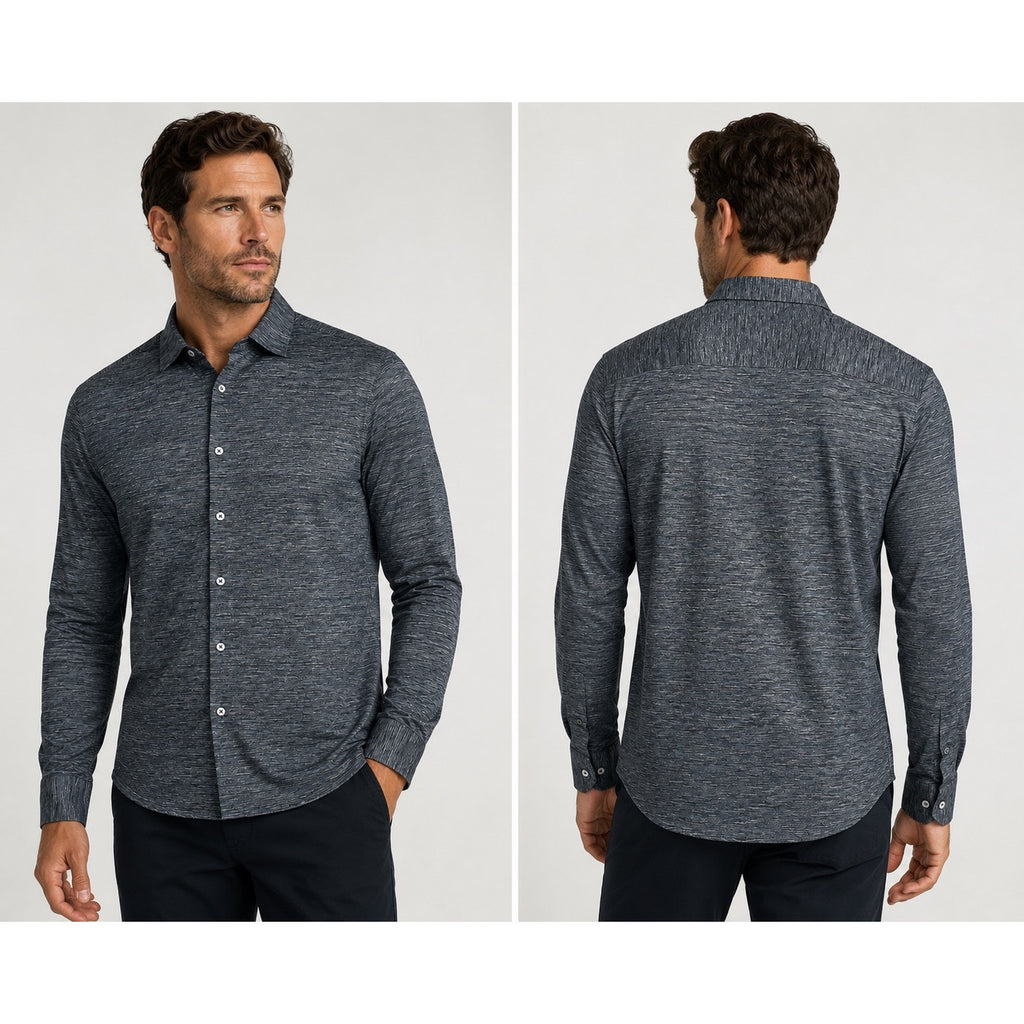 Bugatchi James Heathered OoohCotton 8 Way Stretch Long Sleeve in Heather Black — Size Medium // Preowned