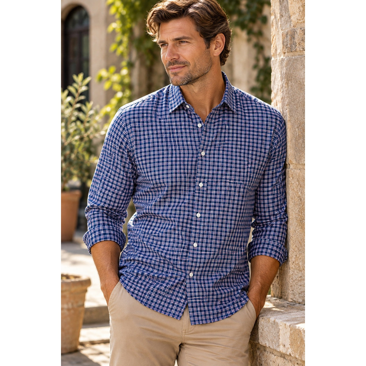 Culturata Made in Italy Tailored Fit Plaid Long Sleeve Button Down Shirt — Size XL (44/17.5) // Preowned