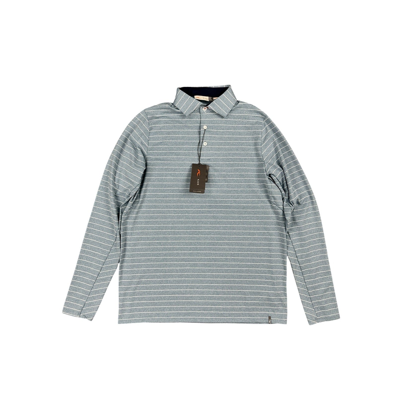 KJUS Soren Melange Stripe Long Sleeve Polo in Atlanta Blue, White — Size 50 (Medium)