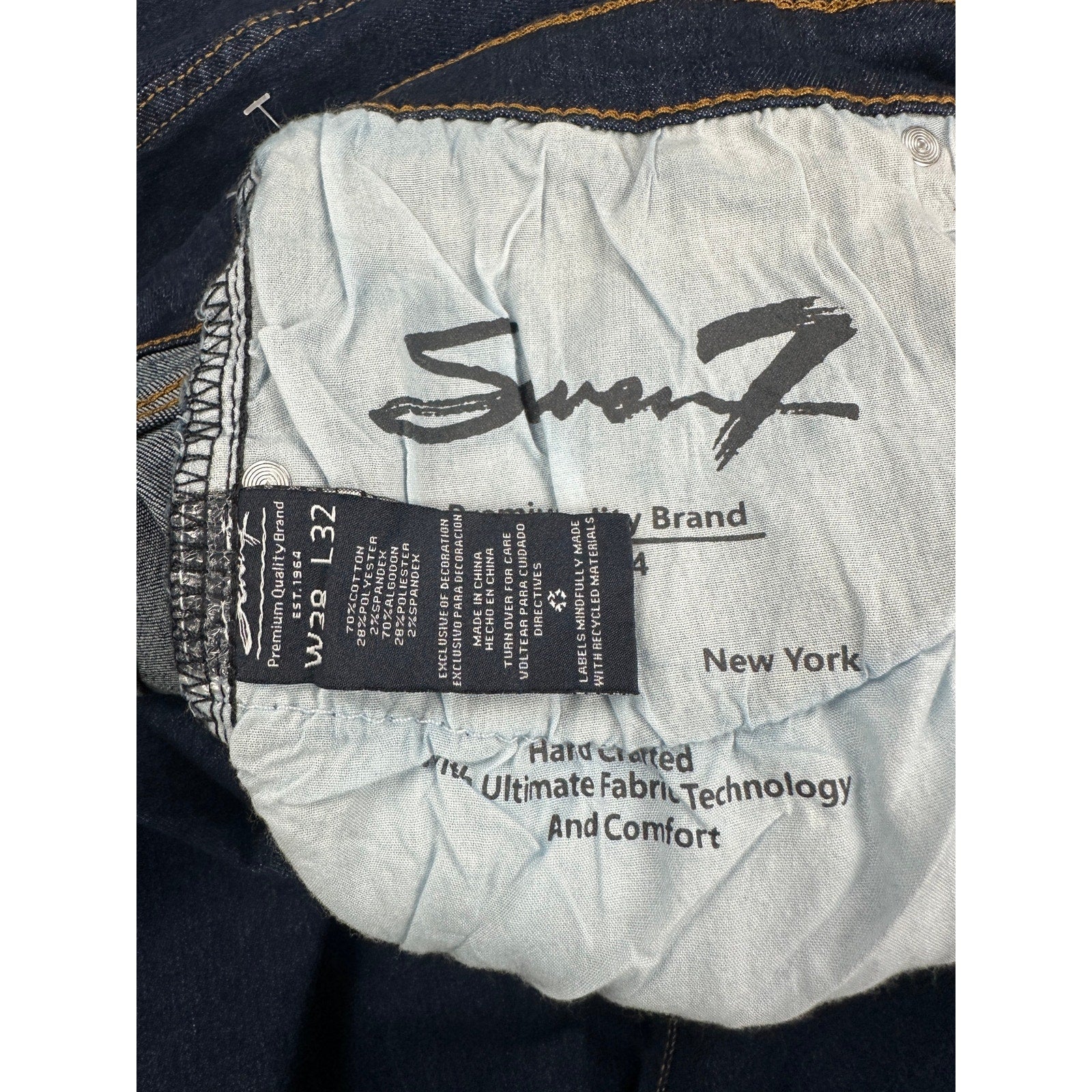 Seven7 Slim Straight Stretch Jean in Dark Rinse — Size 38x32