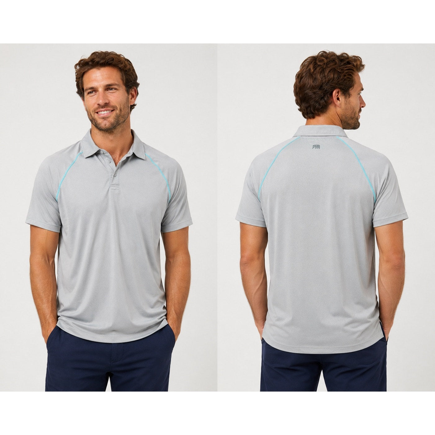 Normal Brand Performance Pique Polo in Grey with Turquoise Stitching — Size Large // Preowned