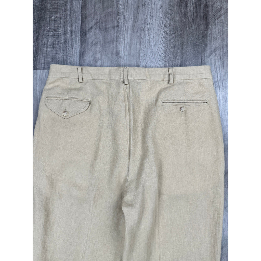 Polo Ralph Lauren Vintage The Tyler Dominican Republic Linen Pleated Cuffed Pants in Khaki — Size 36x32 // Preowned
