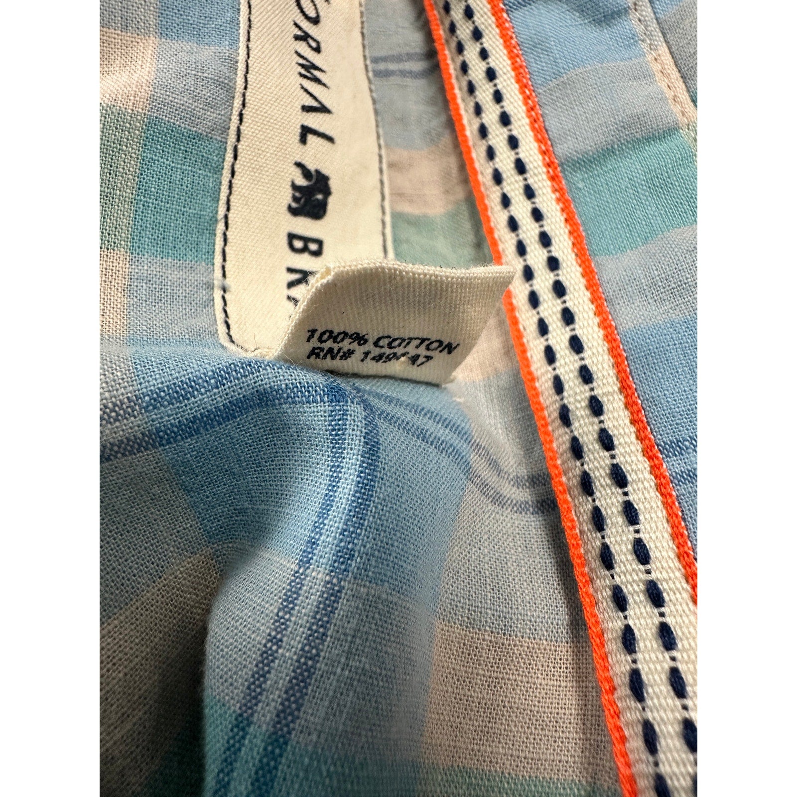 The Normal Brand Plaid Long Sleeve Button Down in Light Blue Light Green Cream and Light Navy — Size XL // Preowned