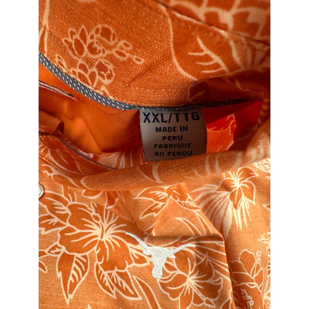 Tommy Bahama Texas Longhorns Hawaiian Cotton Short Sleeve Camp Shirt in Orange, White — Size 2XL // Preowned