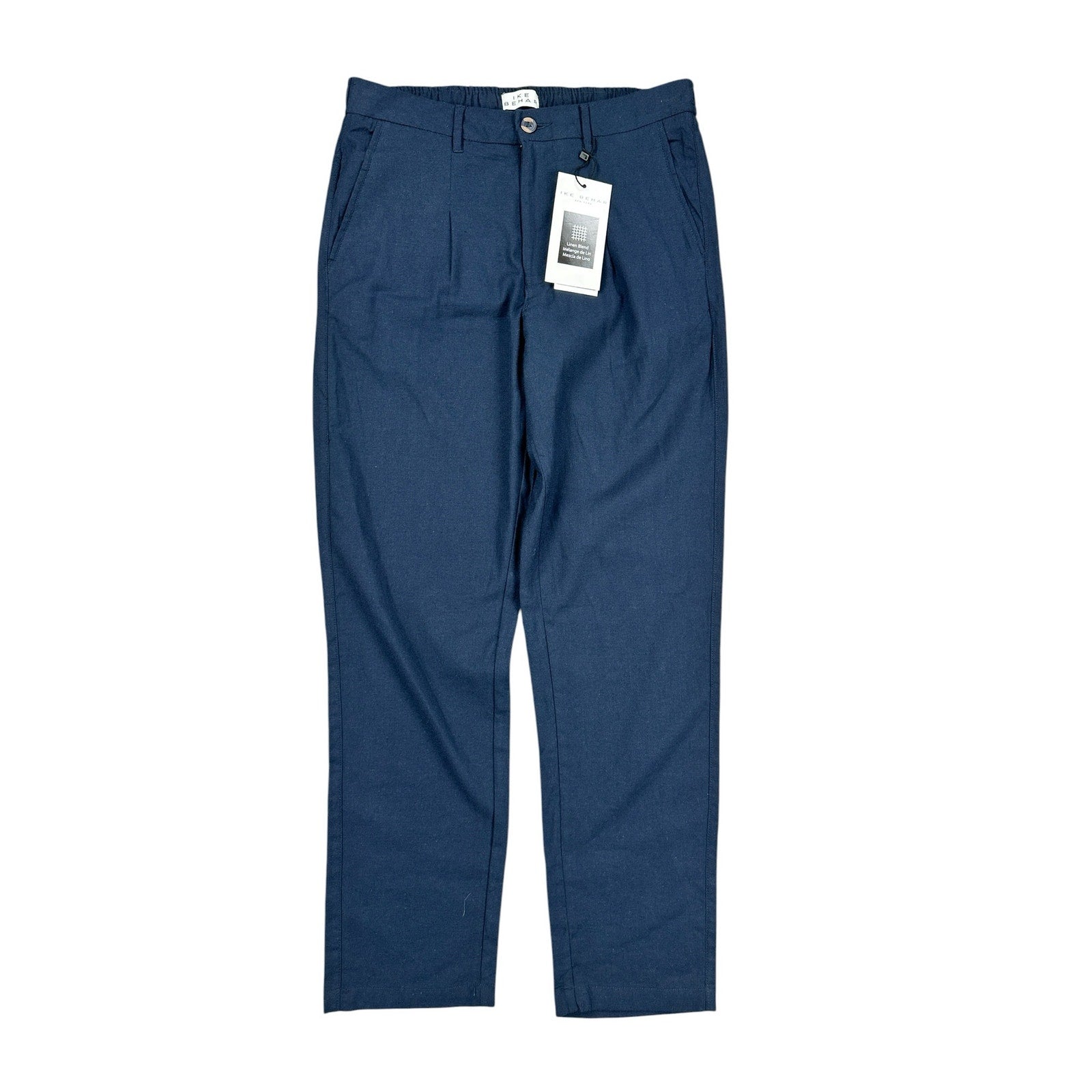 Ike Behar Unstructured Suit in Dark Navy Cotton Linen Spandex — Size Medium