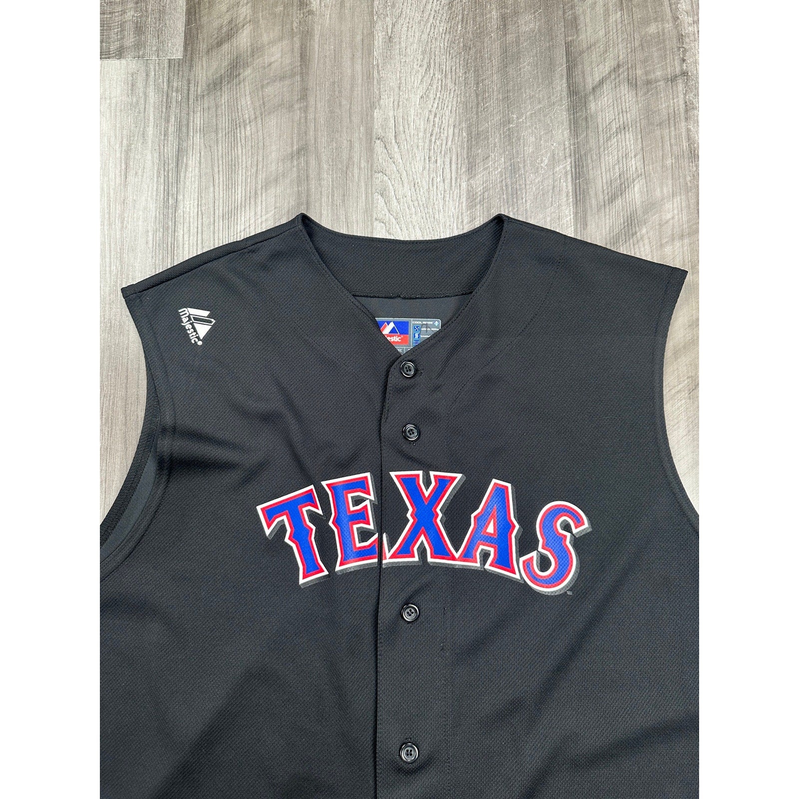 Majestic Texas Rangers Cool Base Blackout Sleeveless Mesh Jersey — Size L