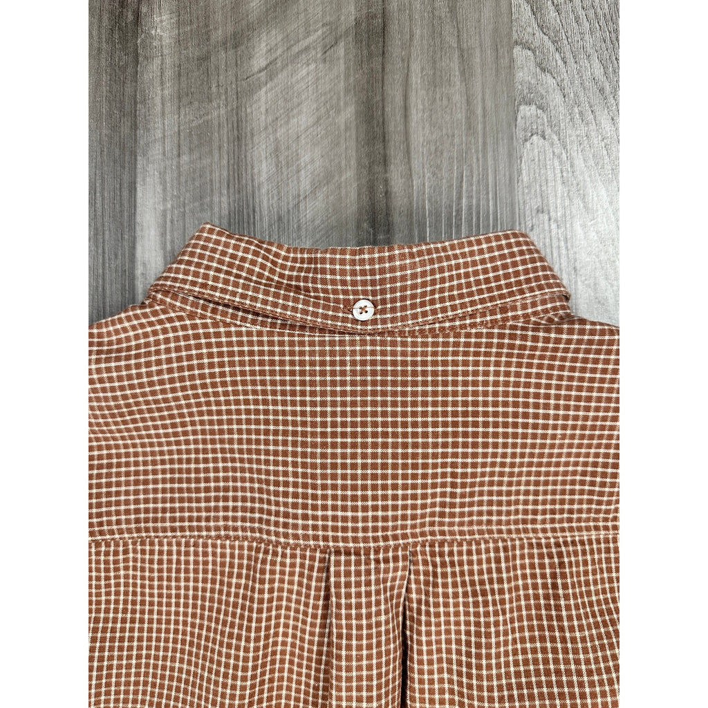 Billy Reid Tuscumbia Standard Fit Windowpane Check Long Sleeve Shirt in Brown, Cream — Size Large // Preowned