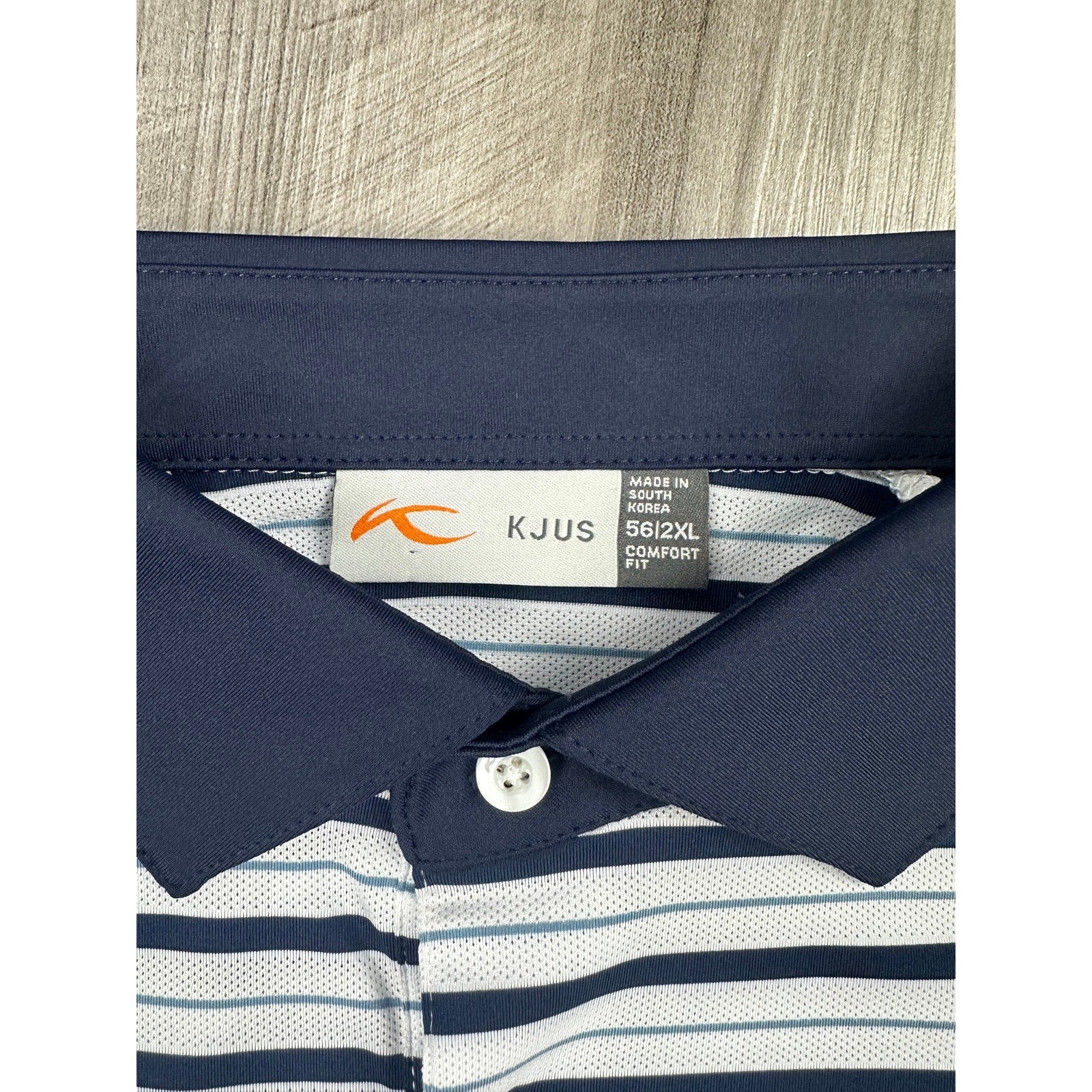 KJUS Luis Multi Stripe Comfort Fit Performance Polo in White, Navy, Slate Blue — Size 56 (2XL)