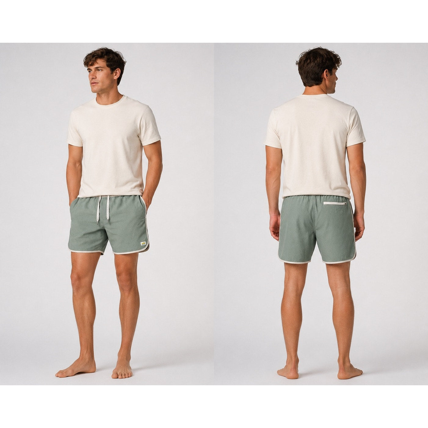 Vuori Banks Performance Athletic Shorts in Light Sage Green Gray and Gray — Size Small // Preowned