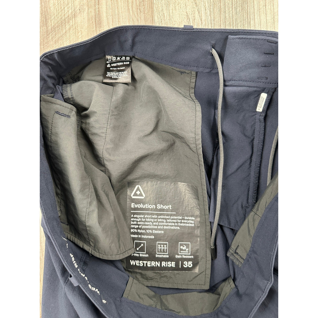 Western Rise Evolution Hybrid Chino Shorts in Navy — Size 35 // Preowned
