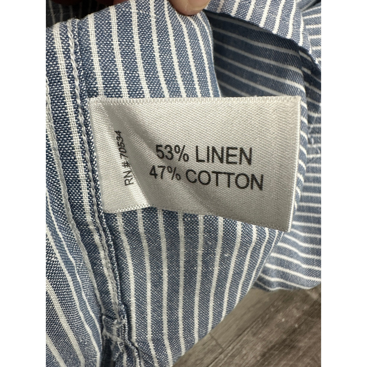 Orvis Band Collar Linen Blend Striped Long Sleeve Button Down Shirt — Size 2XL // Preowned