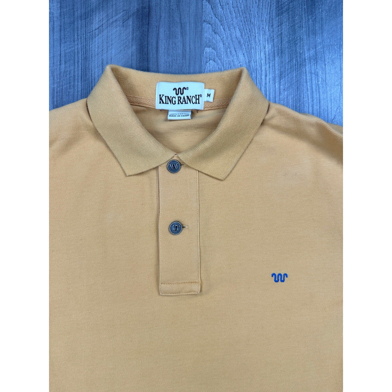King Ranch Mesh Knit Western Button Polo in Yellow — Size Medium // Preowned