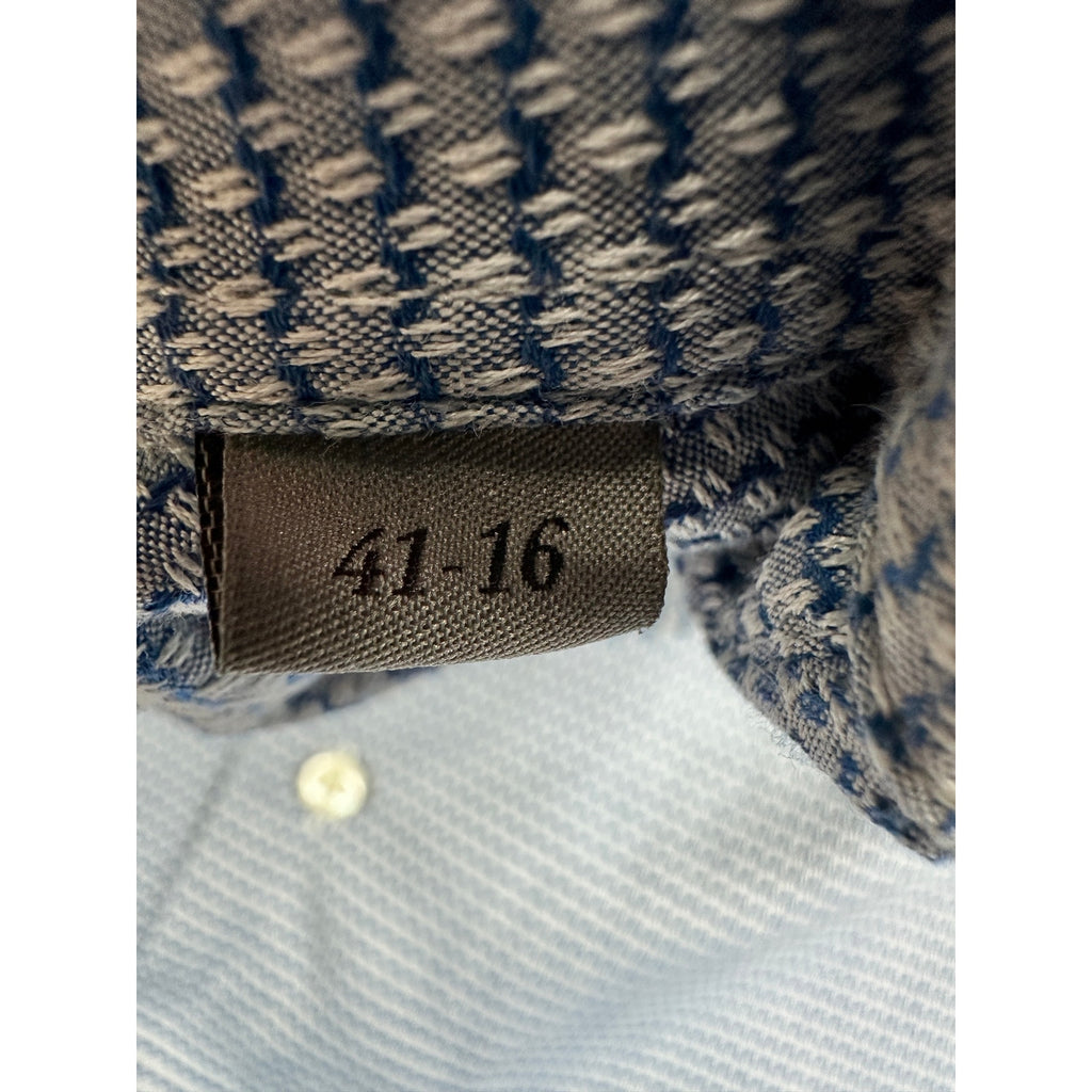 Canali Impeccabile Made in Italy Textured Stitch Long Sleeve Shirt in Light Blue, Blue, Gray — Size 41/16 (Large) // Preowned