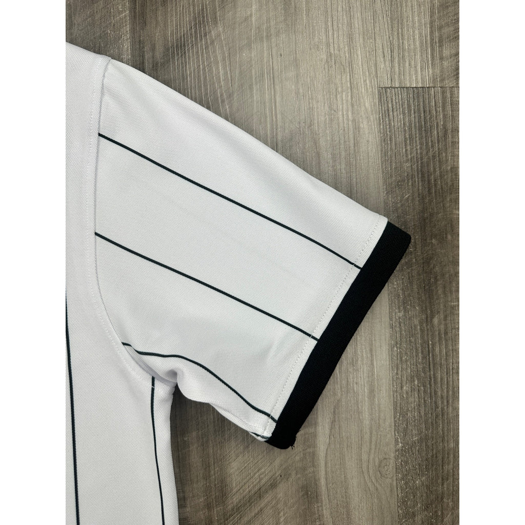 Devereux Golf DVRX Pinstripe Old English Skull Performance Polo — Size Small