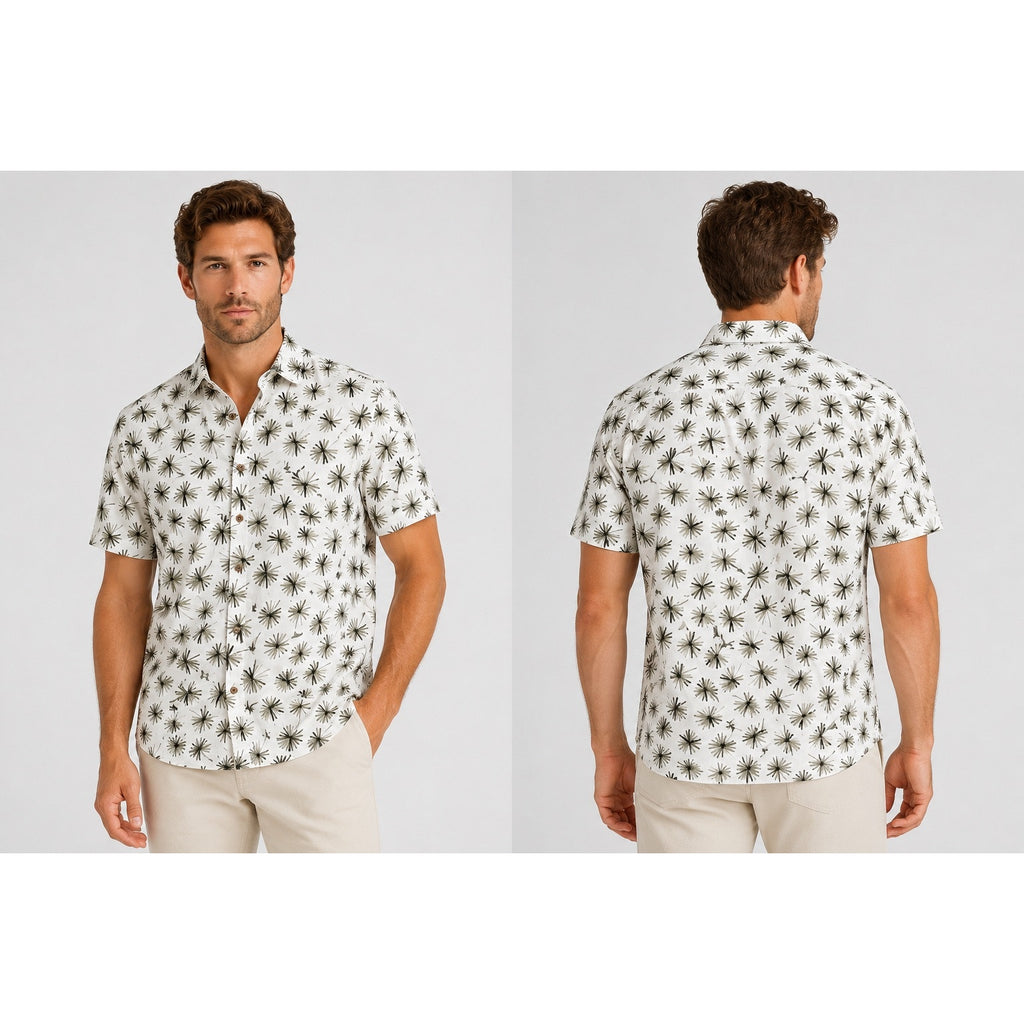 Bugatchi Comfort Stretch Shaped Fit Short Sleeve Shirt in Olive — Size Medium // Preowned