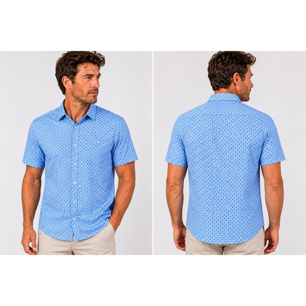 7 Diamonds Eldon 4-Way Stretch Woven Shirt in Light Blue White — Size Medium