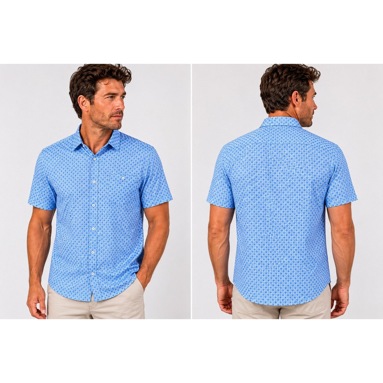 7 Diamonds Eldon 4-Way Stretch Woven Shirt in Light Blue White — Size Medium