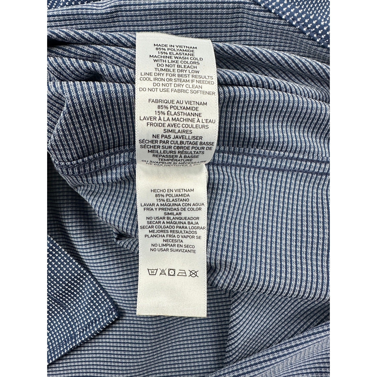 Rhone Slim Fit Birdseye Long Sleeve Commuter Shirt in Navy, White — Size Medium // Preowned
