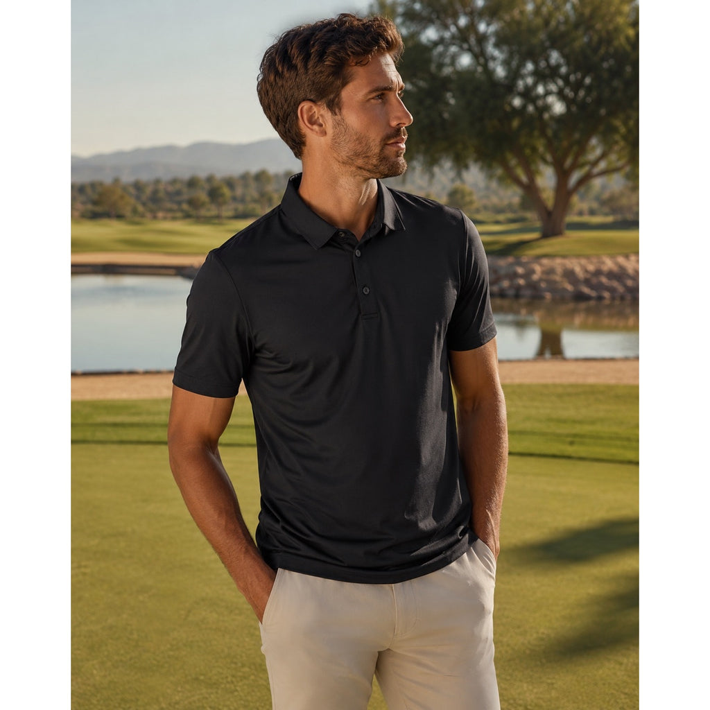 Mizzen+Main Black Solid Versa Trim Short Sleeve Polo in Black — Size Large // Preowned