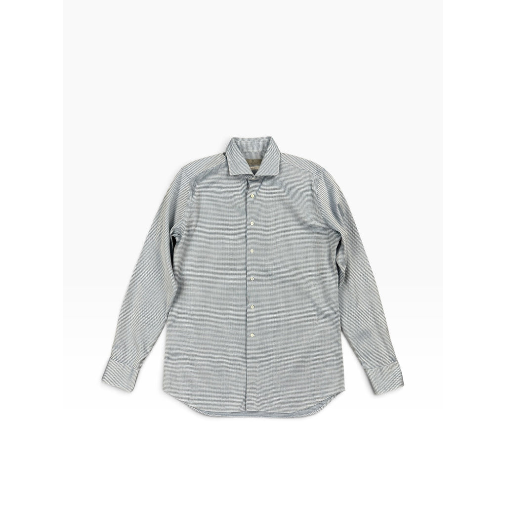 Canali Impeccabile Made in Italy Textured Stitch Long Sleeve Shirt in Light Blue, Blue, Gray — Size 41/16 (Large) // Preowned
