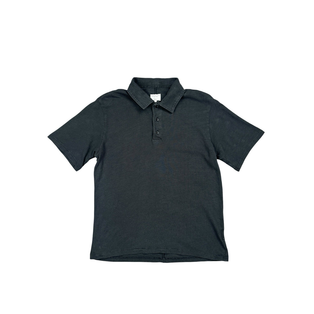 Rag & Bone Slub Pique Cotton Polo in Black — Size Medium // Preowned