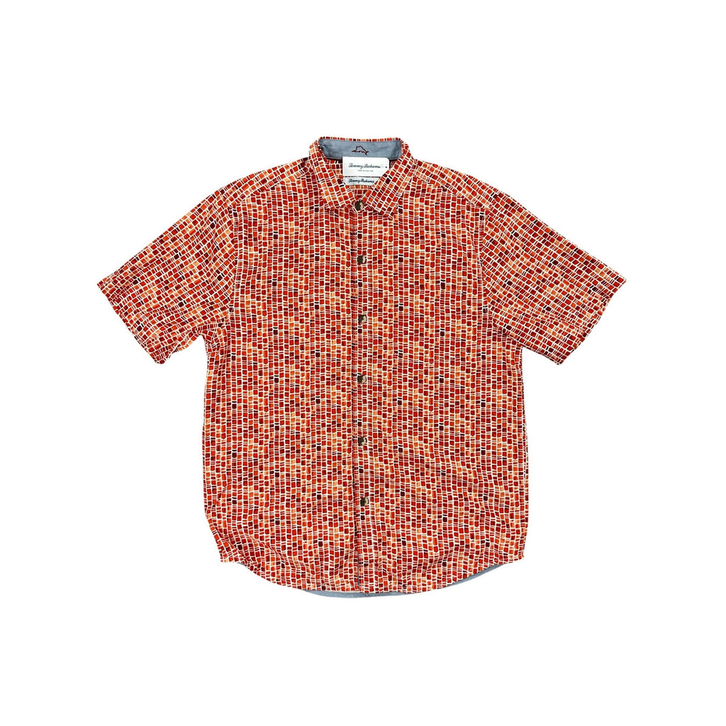 Tommy Bahama Bamboo Tiles Silk Short Sleeve Button Down in Boomerang Red — Size Medium