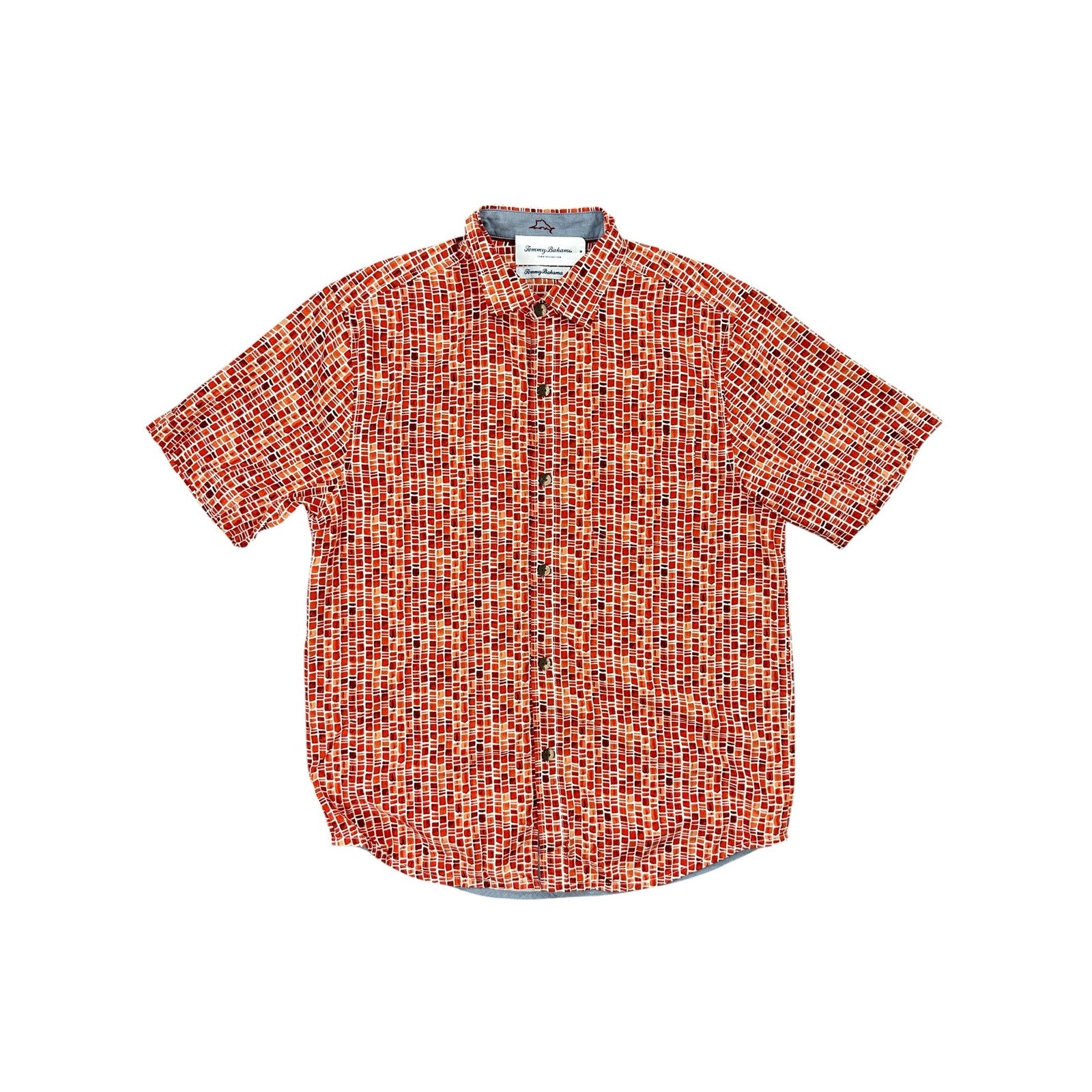 Tommy Bahama Bamboo Tiles Silk Short Sleeve Button Down in Boomerang Red — Size Medium