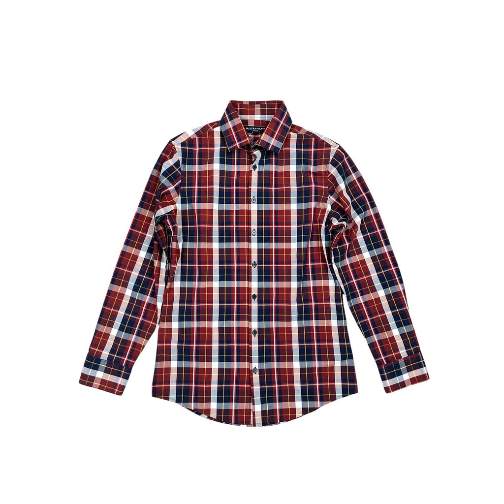 Mizzen+Main Leeward Performance Plaid Trim Fit Long Sleeve Button Down in Red, Navy, Yellow — Size Small // Preowned
