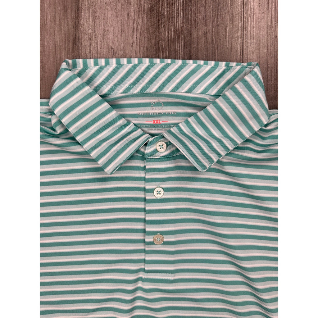Southern Tide Driver Gulf Stripe Short Sleeve Performance Polo — Size 2XL // Preowned