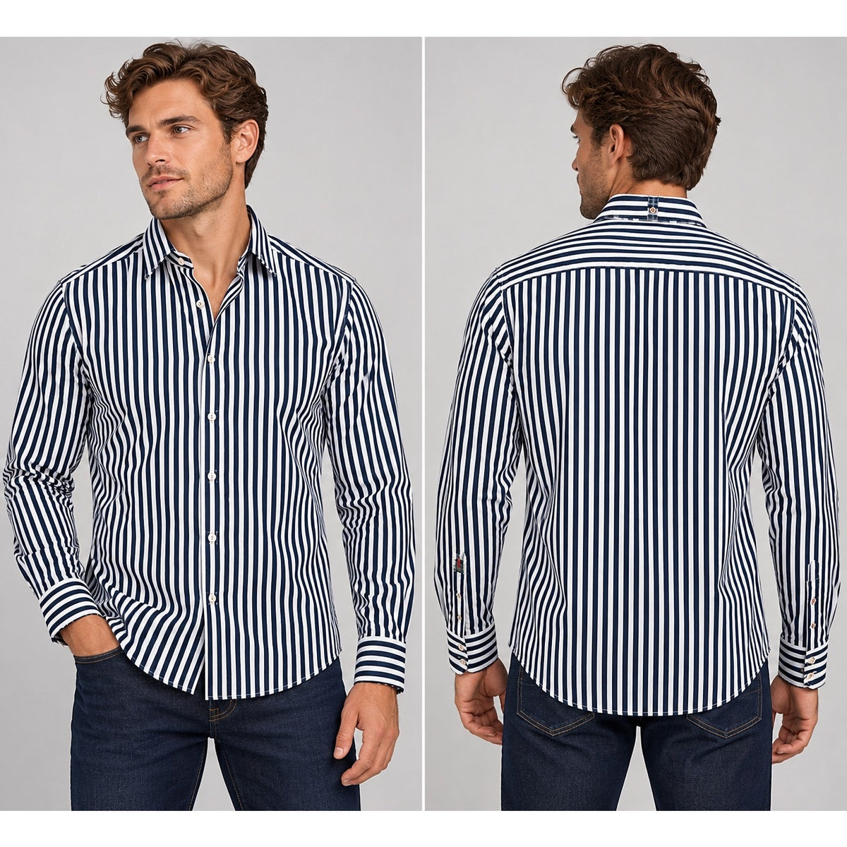 Robert Graham X Collection Tailored Fit Bengal Stripe Long Sleeve Shirt — Size Large // Preowned