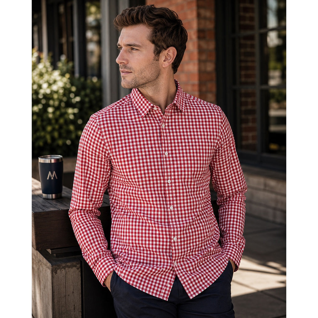 Mizzen+Main Trim Fit Checkered Long Sleeve Button Down in Red and White — Size 2XL // Preowned