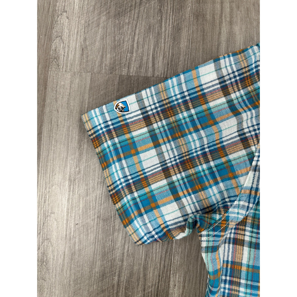 Kuhl Short Sleeve Plaid Button Down in Blue, Green, Orange, Red and White — Size Large // Preowned