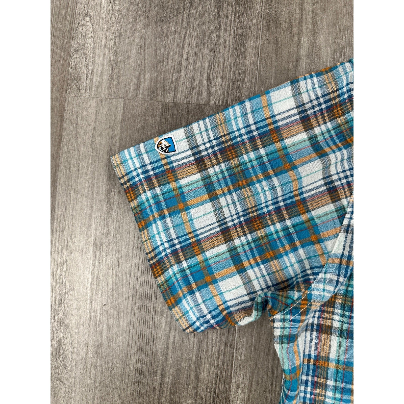 Kuhl Short Sleeve Plaid Button Down in Blue, Green, Orange, Red and White — Size Large // Preowned