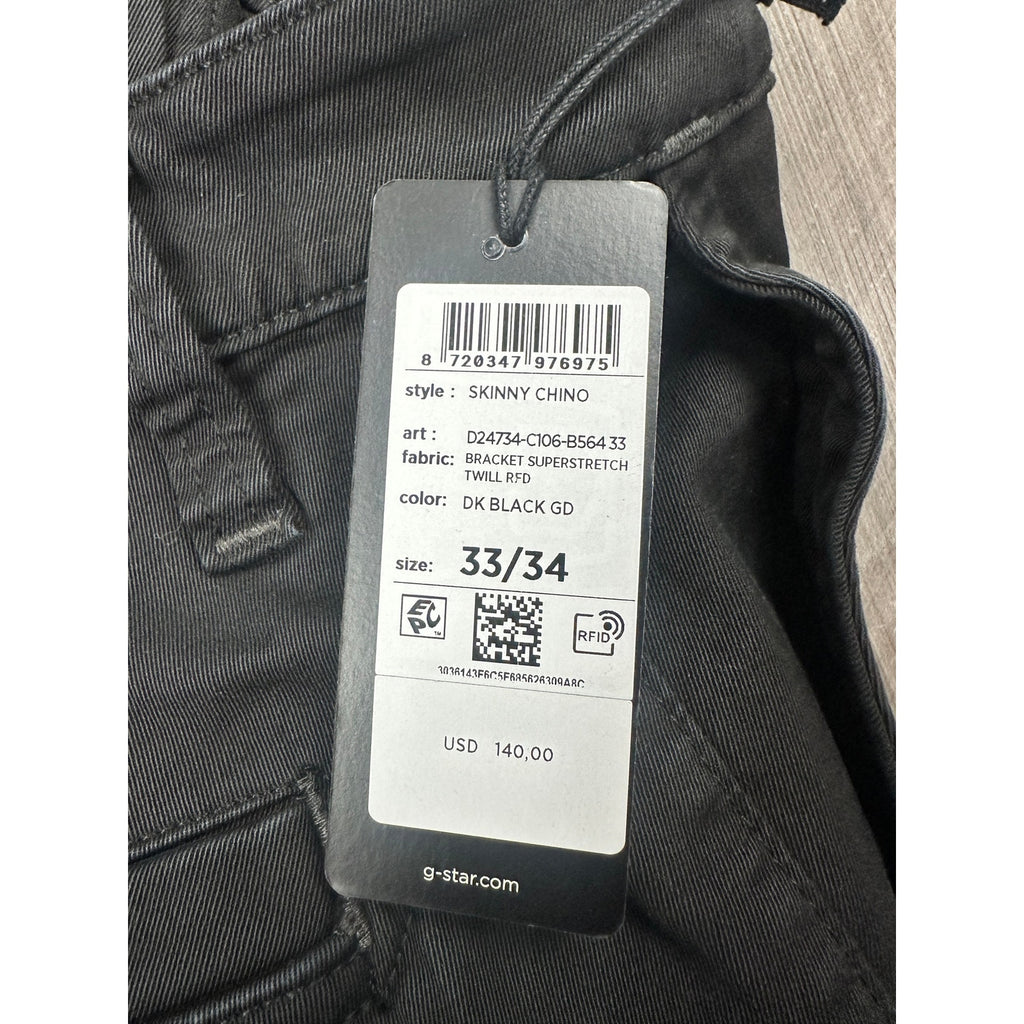 G-Star Raw Skinny Bracket Superstretch Twill Chino Pants in Dark Black — Size 33