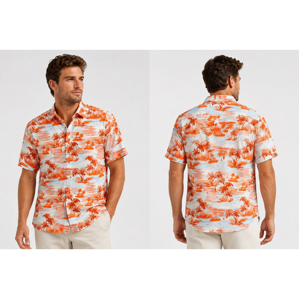 Tommy Bahama Sport Tropical Horizons Stretch Short Sleeve Camp Shirt in Spicy Orange — Size 3XL
