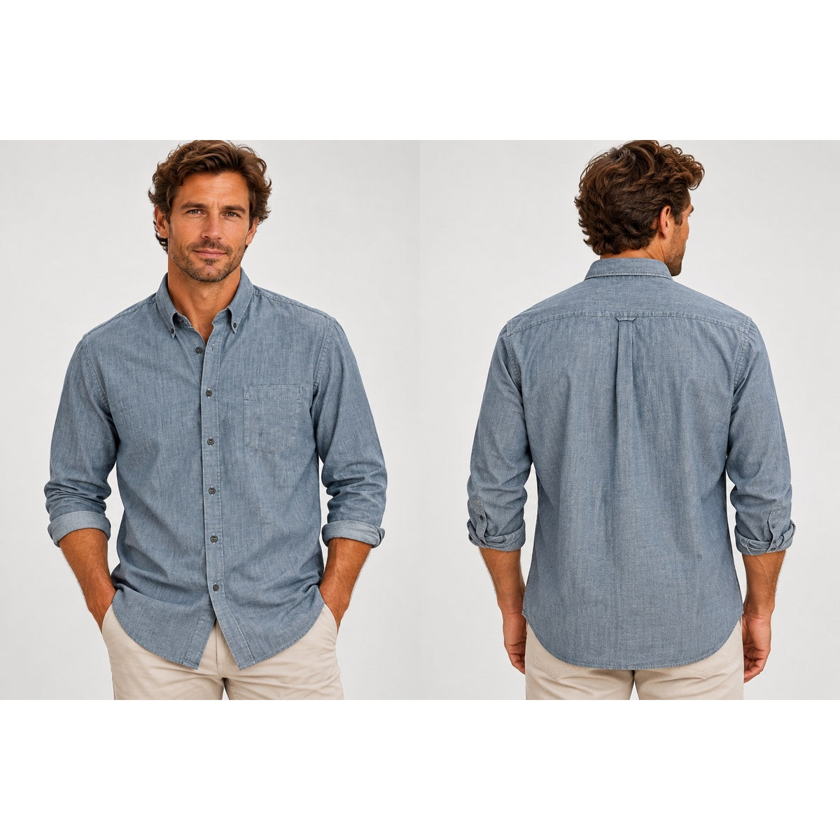 Peter Millar Tamworth Chambray Stretch Cotton Sport Long Sleeve Button Down Shirt — Size 2XT // Preowned
