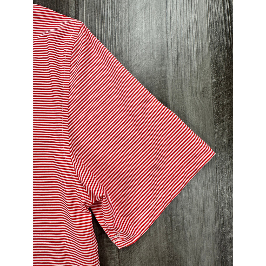 Southern Tide Brrr Meadowbrooke Striped Golf Polo in Poppy Red and White — Size Small