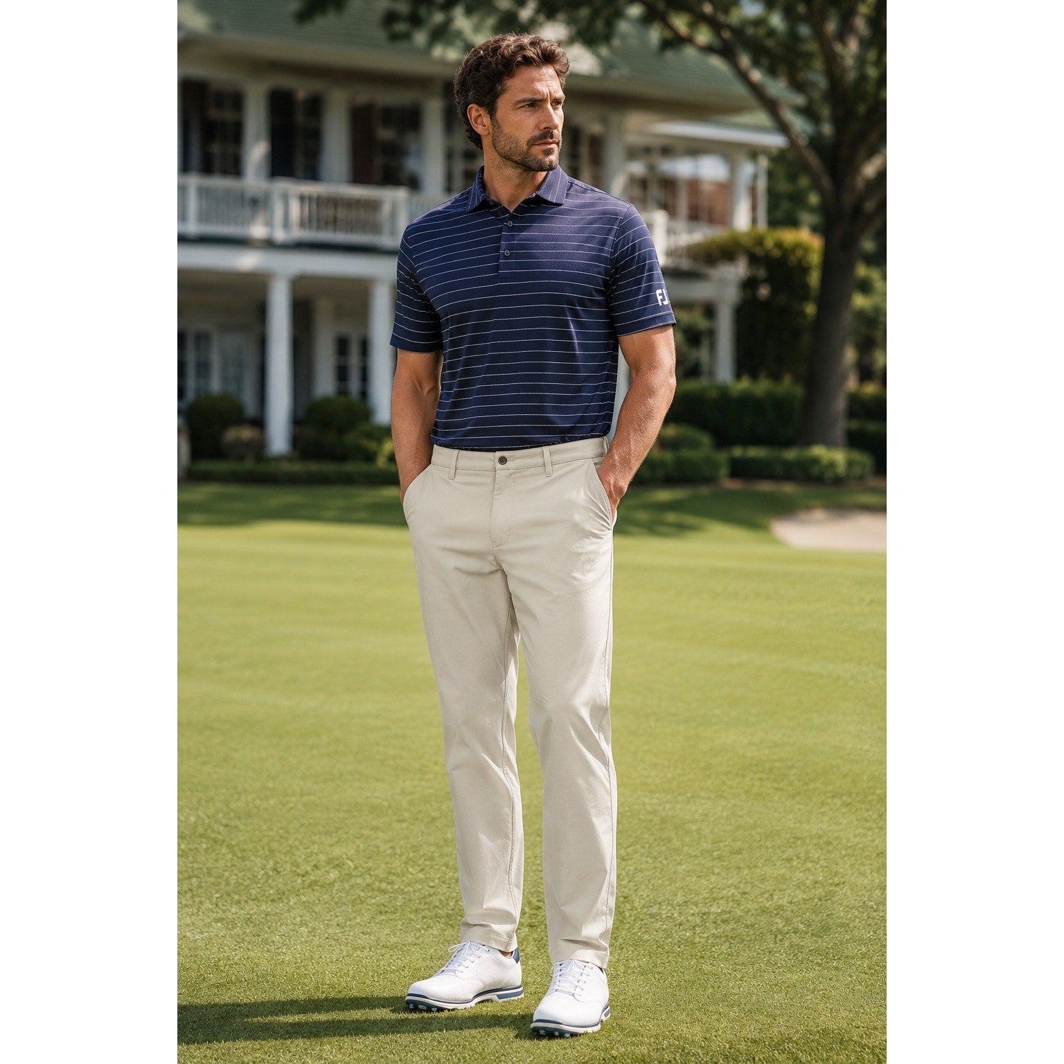 FootJoy FJ Athletic Fit 5-Pocket Performance Golf Pant in Tan Khaki — 38x32